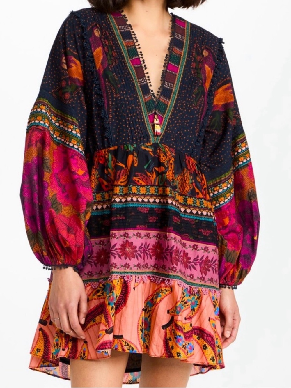 FARM Rio Multicolor Floral-Print Mini Dress — Navy, Pink, Orange - Picture 1 of 12